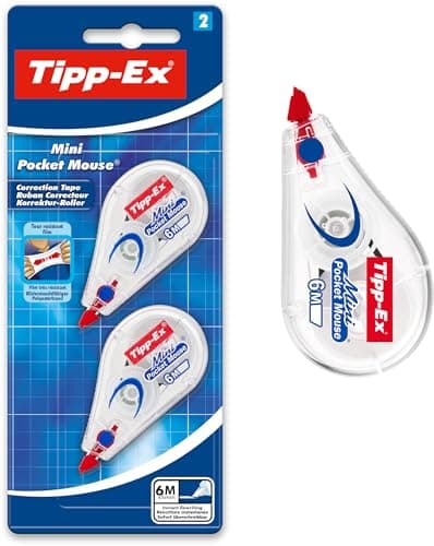 Image of Bic Tipp-Ex Pocket Mini Pocket-Mouse Correction Tapes, With 6M-Long of Extra Tear-Resistant Plastic Tape, Pack of 2, White