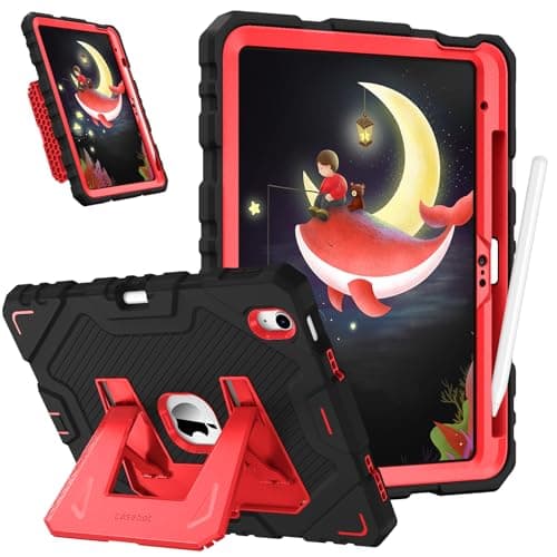 Image of FINTIE Kids Case for iPad (A16) 11th Generation 11 Inch (2025), iPad 10th Generation 10.9 Inch (2022), Fully-Body Rugged Heavy Duty Shockproof Kiddie Case Built-in Stand for Boys & Girls, Black-Red