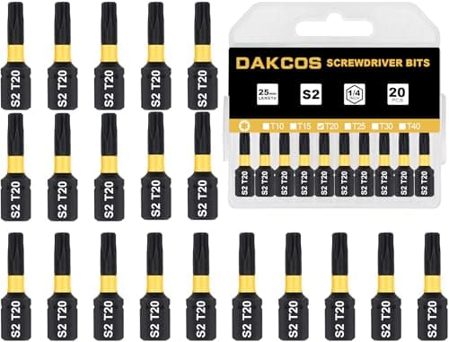 Image of DAKCOS T20 Torx Bit, Impact Driver Bits, 1/4" Screwdriver Bit Sets, 20PCS Premium S2 Alloy Steel Bits, 25mm Long