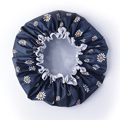 Image of SARG Premium Double Layer Shower Cap for Women with Unique Flower Design- Reusable Shower Cap for Hair - Waterproof Plastic Cap - Shower Caps for Long, Short and Curly Hairs