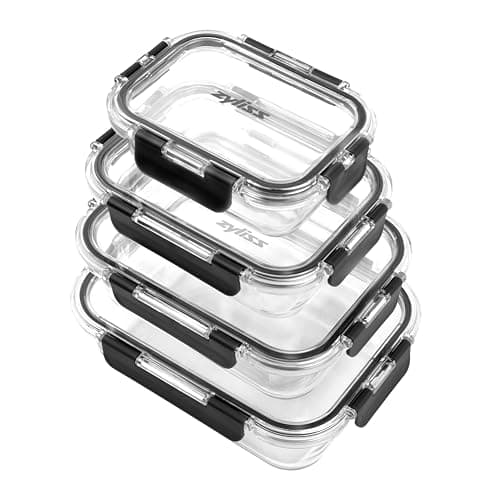 Image of Zyliss 4 Piece Glass Container Set, Shatterproof Glass, Airtight Food Storage Boxes with Sealable Lid, Microwave Safe, BPA Free, Freezer Safe, Fridge Storage, Food Container