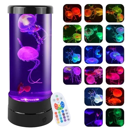 Image of Pylimaius 12 inch Jellyfish Lamp with 17 Color Changing Effects LED Jellyfish Tank Table Lamp Decorations Aquarium Sensory Lights Cylinder Table Lamp Night Light for Home, Office, Bedroom