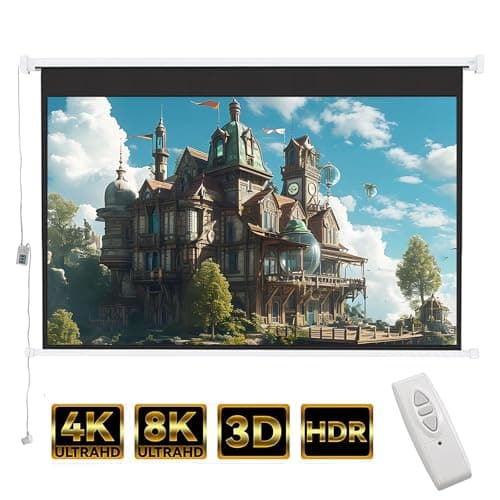 Image of INMOZATA Electric Projector Screen 120 inch/266x149cm Motorised Projector Screen with Remote Control 16:9 Ratio Movie Screen for for Home Theater Cinema Office Video Game Outdoor Indoor-White