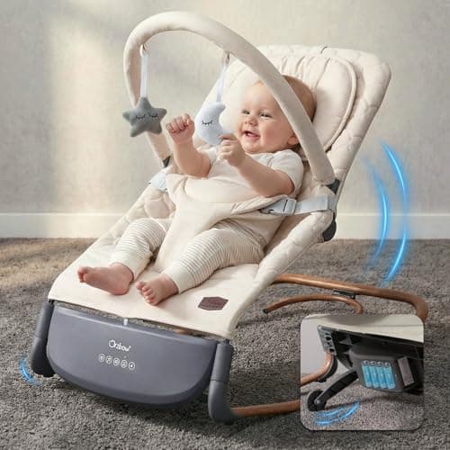 Image of Electric Baby Bouncer, Ergonomic Baby Swing Chair with Tap Control, 3 Swing Speed & Touch Panel, 2 Timer Modes (30/60 Min), 8 Lullabies, Adjustable Volume, for 0-30 Months, Up to 40lb, Cream White
