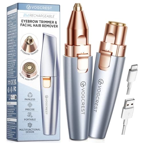 Image of VG VOGCREST Eyebrow Facial Trimmer: 2 in1 Rechargeable Facial Hair Removal and Eyebrow Shaver - Face Lips Body Painless Facial Razor with Built-in LED Light (Sky Blue)