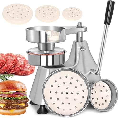 Image of LLNC Commercial Burger Patty Maker 3 in 1 Stainless Steel Heavy Duty Hamburger Press (4/5/6-inch) Commercial Hamburger Press Patty Maker Machine with 1200 Pcs Patty Papers for Beef Pork Chicken Patty