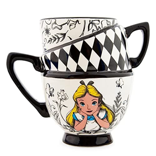 Image of Disney Alice in Wonderland Monochrome Stacked Teacups Sculpted Ceramic Mug