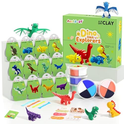 Image of Air Dry Clay Kit - Dinosaur Theme, Modeling Clay for Kids, DIY Model Magic Clay with Sculpting Tools and Tutorials, 12 Boxes Molding Clay, Ultra Light, Soft & Non-Toxic, Arts and Crafts Gift for Kids