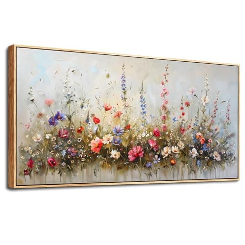 Image of MHARTK66 Wooden Framed Canvas Wall Art for Living Room Large, 20"x40" Colorful Flowers Modern Bedroom Decor Aesthetic, Pictures Prints Wall Decorations for Office Bathroom Hallway Dining Room