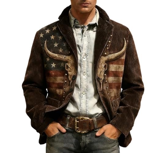 Image of Generic Corduroy Blazer Mens Long Sleeve Vintage Suit Jacket Western Mens Jacket Hippie Costume Cowboy Double-Breasted Casual Jacket Lapel Outdoor Jacket Vintage Casual Blazer Comfortable Blazer