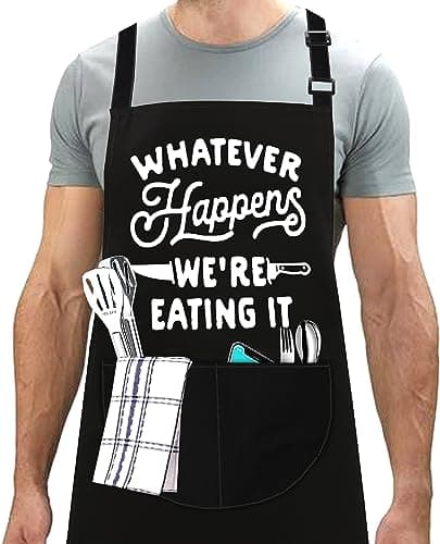 Image of LINEN CLOSET® Adjustable Bbq Aprons for Men Funny Rude Kitchen Chef Aprons Christmas Grilling Gifts for Father Dad Son Husband Grandad with 2 Pockets-Whatever Happens Apron