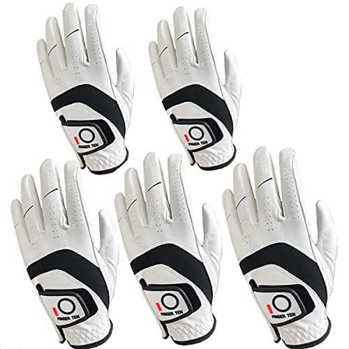 Image of FINGER TEN Golf Gloves Men Left Hand Cabretta Leather Multipack All Weather Soft Value 5 Pcs, Golf Gloves Mens for Right Handed Golfer Rain Grip Comfortable (M/L, Left)