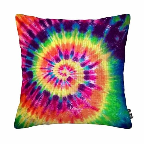Image of Art Home Decorative Pillowcase Abstract Swirl Colorful Tie Dye Pattern Cushion Cover 18 X 18 Inches for Sofa/Bed/Car