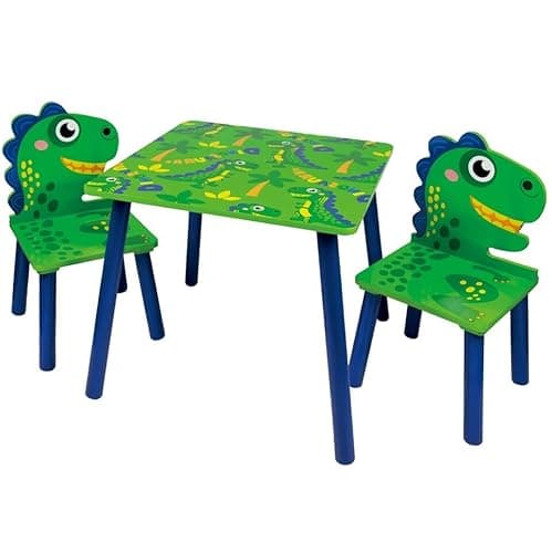 Image of URBNLIVING Kids Wooden Table & 2 Chairs Themed Set Furniture for Play Room Study Desk Toddlers Junior (Dino)