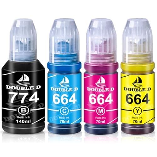Image of DOUBLE D 774 664 Ink Bottles 140ml/70ml Compatible with 664 ink bottle refills Replacement for T6641 T6642 T6643 T6644 Work for ET2650 ET2550 ET2600 ET4500 ET4550 ET 2650 L355 L555