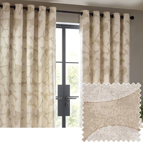Image of furn. Hoem Brinn Abstract 100% Cotton Lined Curtains – Natural (117cm Width x 137cm Drop)