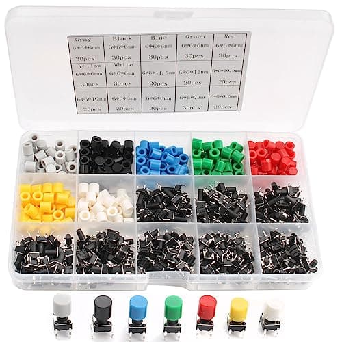 Image of RUNCCI-YUN 420 Pcs 8 Value Micro Momentary Tactile Push Button Switch Tact Assortment Kit Mini Push Button Micro Switch with Cap for Arduino