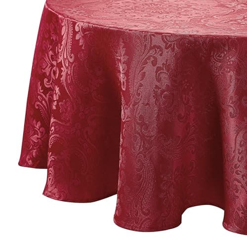 Image of Elrene Home Fashions Damask Tablecloth, Polyester, Red, 60" X 84" Oval