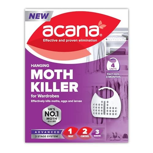 Image of Acana Hanging Moth Killer & Freshener, 4 Pack - Lavender Fragrance, Natural Oils - For Wardrobes - Protects Clothing & Bedding - Each Lasts 6 Months