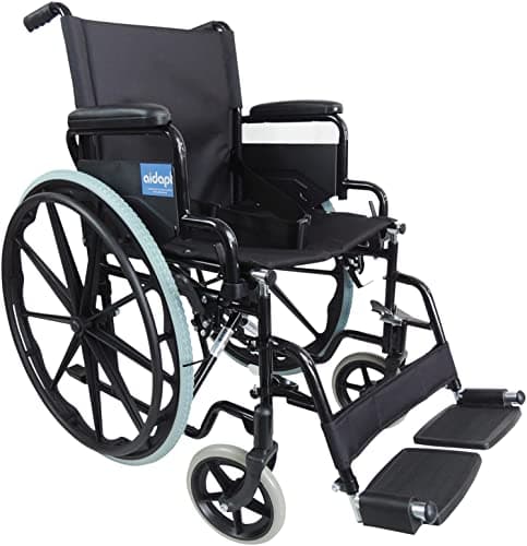 Image of Aidapt Folding Lightweight Self Propelled Steel Wheelchair With Brakes, Extra Wide Seat (18") Lap Strap, Removable Foot Rests and Side Panels for Privacy Indoor and Outside Use