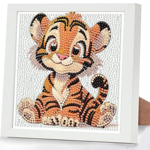Image of GHHKUD Tiger Diamond Art Kits for Kids with Frame, Animal 5D Diamond Painting Kit for Kids Adults, Crystal Small Diamonds Gem Art Crafts Kits Gifts for Girls Boys Children Ages 6-8-12(7x7inch)