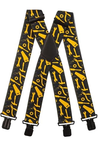 Image of Olata Heavy Duty Tool Pattern Braces/Suspenders - Black, 5cm - X-Shape (Black Clips)