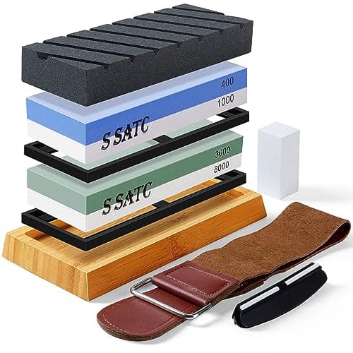 Image of SATC Whetstone Professional Sharpening Stones 400/1000/3000/8000 Grit Kitchen Knife Sharpening Stone Kit Durable Wet Stones for Sharpening Kitchen Knives Efficient Water Stone Knife Sharpeners Set