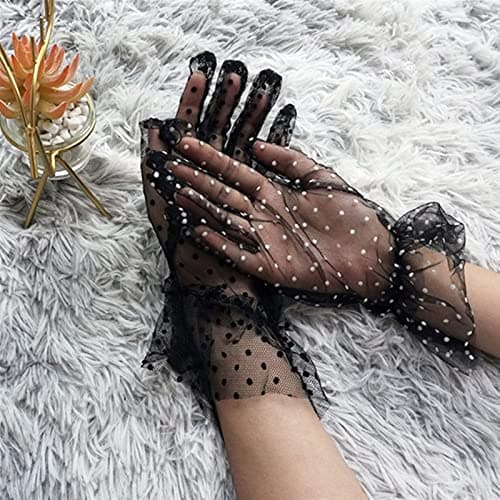 Image of Wedding gloves Summer Sun Protection Gloves Lace Gloves Spring and Summer Ladies Sunscreen Gloves Sexy Black Mesh Lace Etiquette Finger-Pointing Women Gloves (Color : 3, Size : One Size) (2 One Size