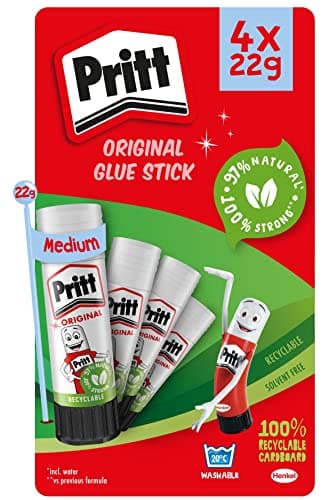 Image of Pritt Glue Stick, (Pack of 4 x 22g) Safe & Child-Friendly Craft Glue for Arts & Crafts Activities, Strong-Hold adhesive for School & Office Supplies, Pritt Stick