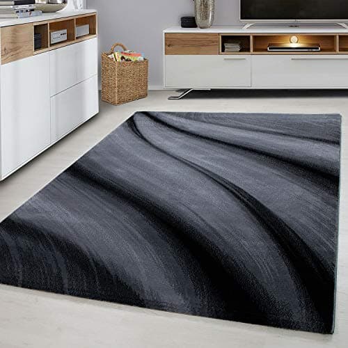 Image of viceroy bedding Rug WAVES Modern Design Black Grey Charcoal Rugs Living Room Extra Large Size Soft Touch Short Pile Style Carpet Area Rugs Non Shedding (80cm x 150cm (3ft x 5ft))