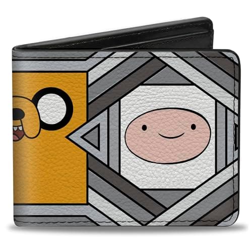 Image of Buckle-Down Cartoon Network Wallet, Bifold, Adventure Time Jake Finn and BMO Pose Blocks Grays, Vegan Leather