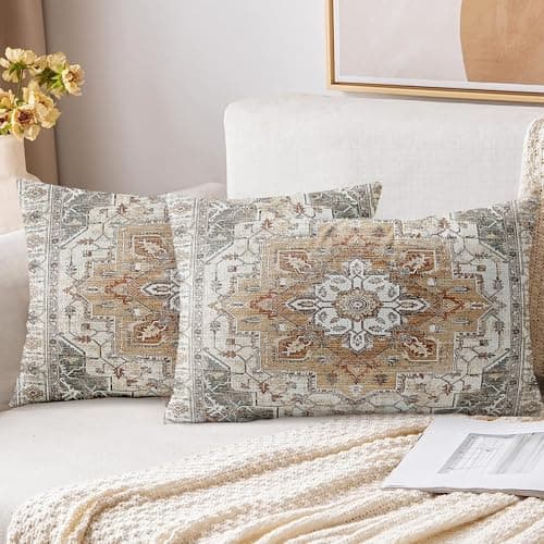 Image of XPHZZL Pack of 2 Soft Decorative Cushion Covers 30cm x 50cm Square Throw Pillow Case Boho Style Pillowcases for Sofa Bedroom Outdoor Patio Garden Brown with Invisible Zipper 12 x 20 Inch