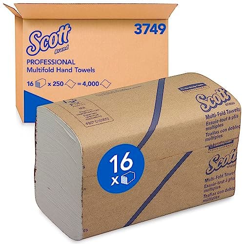 Image of Scott Multifold Hand Towels 3749 Z-Fold White Paper Towels, Soft, Strong and Absorbent, Ideal for High-Traffic Washrooms, 16 Packs x 250 Sheets (4,000 Towels Total)