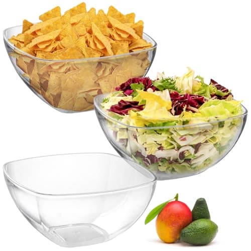 Image of TOPZEA Set of 3 Clear Plastic Serving Bowls for Party, 94oz Acrylic Large Salad Mixing Bowl Set Kitchen Reusable Snacks Bowl for Fruit Chips Dips Popcorn, Break-Resistant