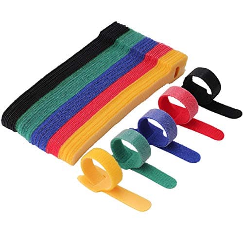 Image of Reusable Cable Ties 50 Pack - Adjustable Hook and Loop Cable Tidy Straps for PC, TV, Wire Organiser, Desk Cable Management - Multicoloured, 150mm