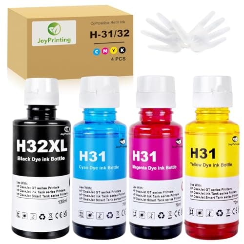 Image of JoyPrinting 31 32XL Ink Bottle Set Compatible with HP 31 32XL Ink Bottles for Smart Tank 5000 5101 7301 7001 7602 5000 6001 5101 5102 Plus 651 551 455 457 450 (135ML 32XL Black, 70ML 31 Color)