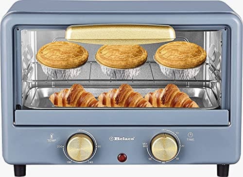 Image of Belaco BTO-1010L Retro look Mini 10L Toaster Oven Tabletop Cooking Baking Portable Oven 750w 60 min Timer 100-230° Stainless Steel Heating Tube incl. Baking Tray & Wire Rack