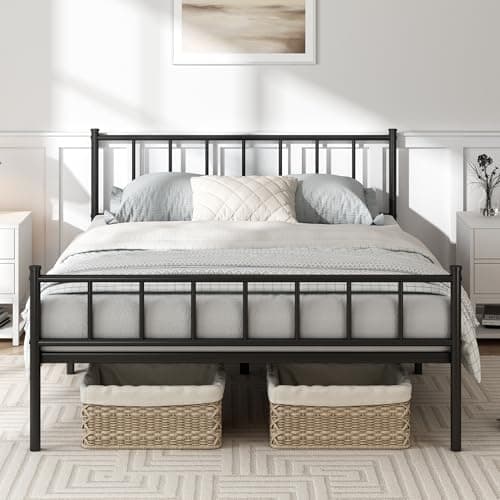 Image of CozyLiving Black 5ft Finn Metal Bed Frame — Straight Headboard & Footboard with Slatted Base for Minimalist Bedroom Style