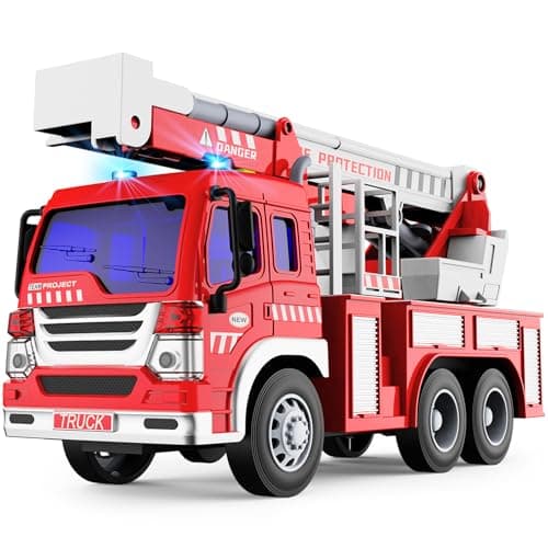 Image of GizmoVine Fire Engine Toys, Large Fire Truck with Lights Sound Rescue Ladder, Friction Powered Large Toy Firetruck, Kids Big Trucks, Brithday for Children Age 3 4 5 6 7 8 Year Olds
