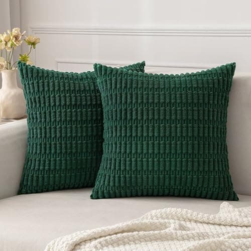 Image of MIULEE Pack of 2 Cushion Covers 45x45 cm Corduroy Dark Green Square Decorative Throw Pillow Covers 18x18 Inch Boho for Living Room Sofa Bedroom