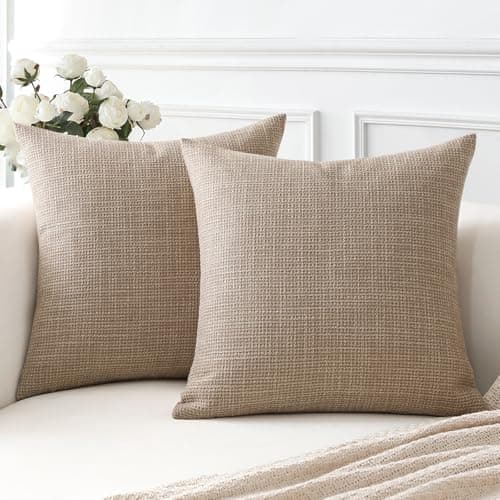 Image of Artscope Light Coffee Cushion Covers Set of 2 Linen Decorative Square Pillowcases Pillow Covers 55x55cm for Home Decor Sofa Bedroom Car (Light Coffee, 22x22)