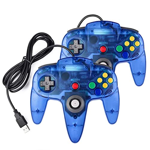 Image of 2 Pack N64 USB Controller, miadore USB Retro N64 Gamepad Joystick Raspberry Pi Controller for Windows PC MAC Linux (Clear Blue)
