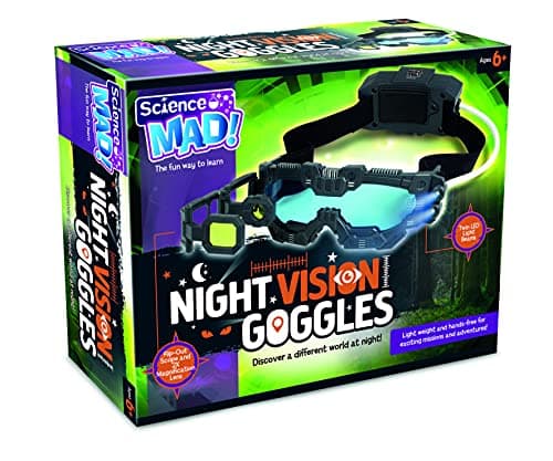 Image of Science MAD! Night Vision Goggles For Kids - For Fun Night Missions - Lightweight, Flip Out Scope, 2x Magnification, Twin LED Beams, Blue Lenses, 6+ Years, 20 x 10 x 5.5 cm (SM55) , Black