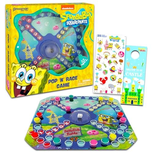 Image of Spongebob Squarepants Pop-Up Board Game - Bundle with Spongebob Board Game with Pop Up Dice Plus Stickers, More | Spongebob Games for Birthday Party