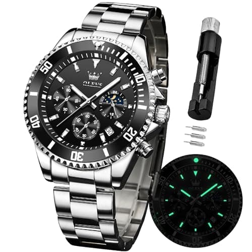 Image of OLEVS Watches for Men Waterproof Designer Luxury Formal Luminous Two Tone Stainless Steel Men's Watch Date Moon Phase Chronograph Quartz Watch Men's Gifts