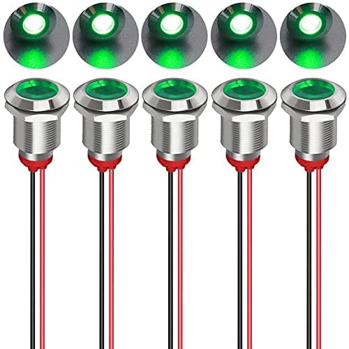 Image of Gebildet 5pcs 12mm LED Metal Indicator Light AC/DC 12-24V Waterproof Signal Lamp Pilot Dash Directional with Wire(Green)