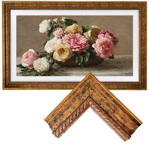 Image of Samsung The Frame TV Bezel/Mounts Antique Gilded Walnut ONLY with Samsung The Frame TV 65"(Fits 2021-2026 models, model codes: 65LS03A/B/C/D/FA/FW) (Patina Gold Walnut, 65-LS03)