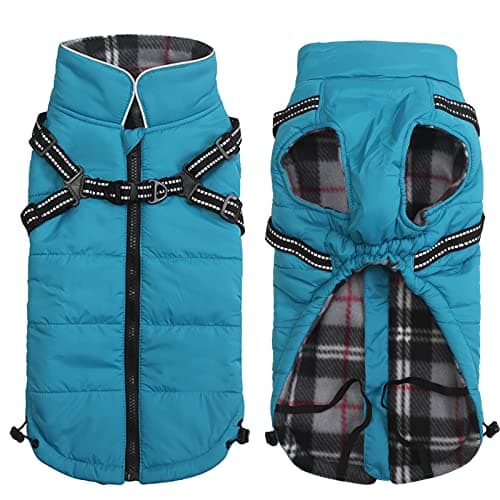 Image of Pethiy Winter Warm Coat Waterproof Dog Winter Jacket with harness traction belt,Pet outdoor jacket Dog autumn and winter clothes For Medium, small Dog-Blue-S
