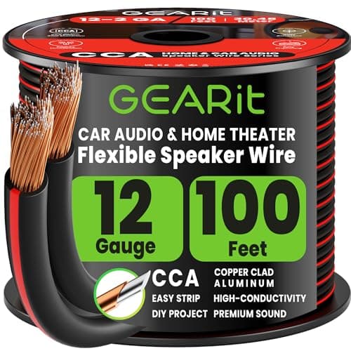 Image of GEARit 12 Gauge Speaker Cable 100ft, Flexible 2x4mm² Speaker Wire with Polarity Markings, 2-Conductor 12AWG CCA Audio Cable for In-Wall Home Theater, Car Audio Stereo, HiFi Surround Sound (Black)