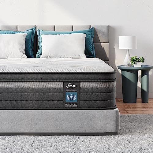 Image of TeQsli Double Mattress, 10.6 Inch Cool Memory Foam Individually Pocket Sprung Mattress for Pressure & Back Pain Relief, 9-Zone Targeted Support Hybrid Mattress in a Box-135x190x27cm